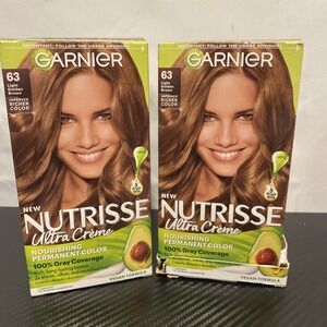 2 PACK Garnier Hair Color Nutrisse‎ Permanent Hair Color #63 Light Brown